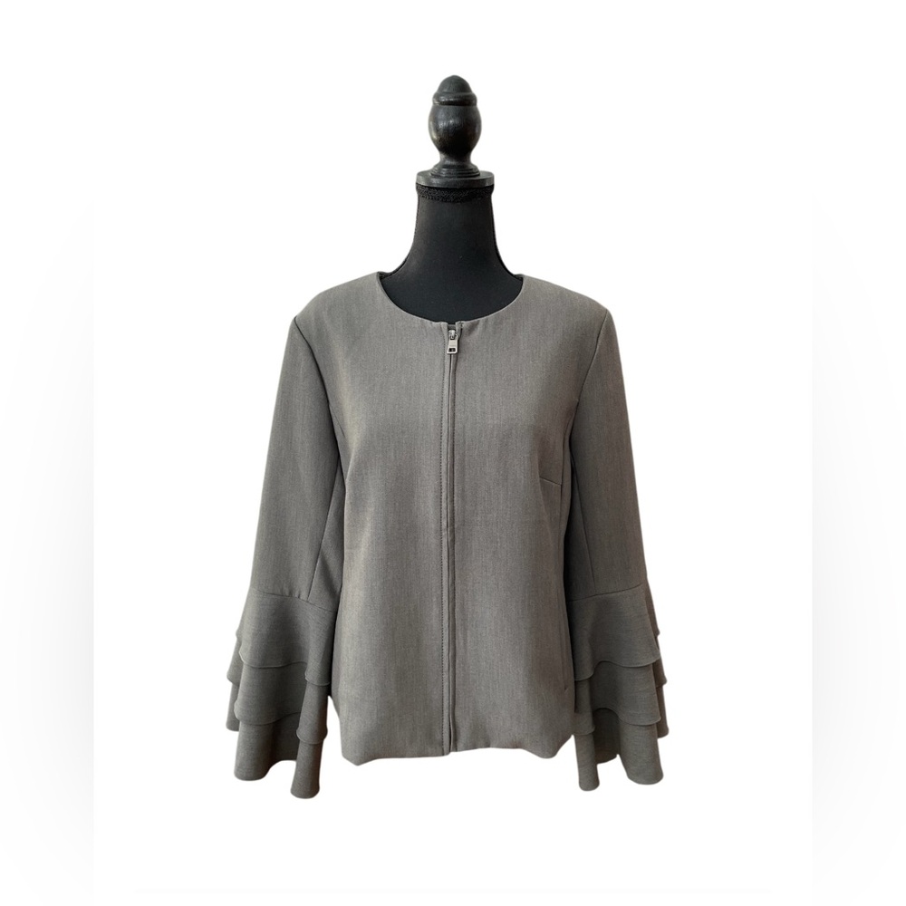 Banana Republic: Gray Zip Up Jacket with Ruffle Tiered Sleeves